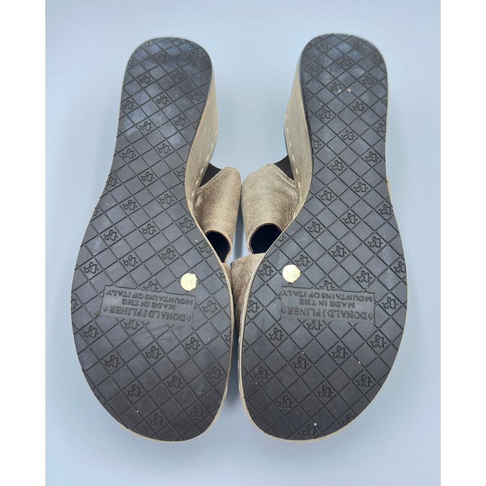 Donald Pliner Metallic Leather Cross Strap Open Toe Slide Wedge Shoes Size 9 - Picture 7 of 8